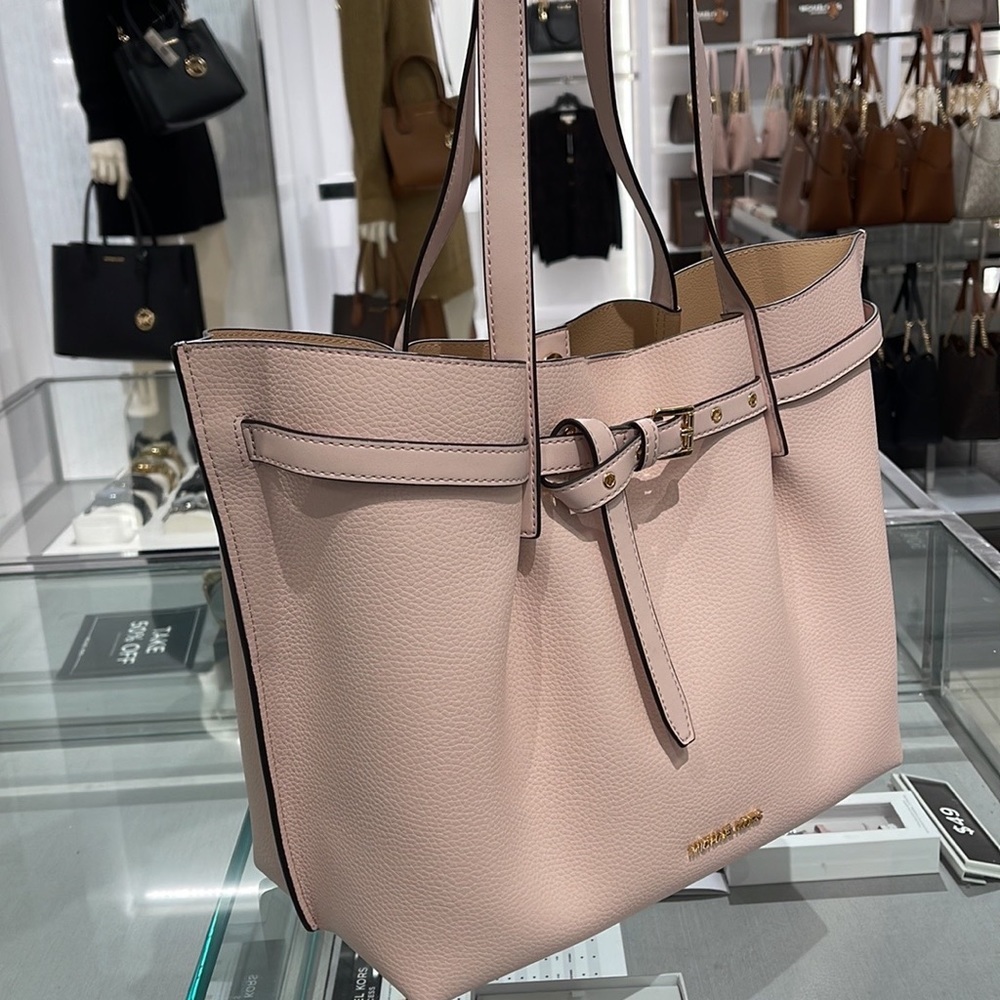 MICHAEL KORS Emilia Large Pebbled Leather Tote Bag POWDER BLUSH COLOR - Picture 2 of 16